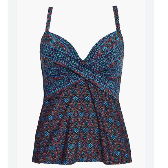 NWT Miraclesuit Allura Swim Tankini Top in Romani Size 10 Multicolor Geometric - Picture 2 of 8